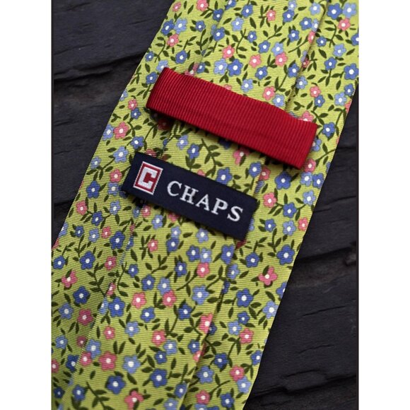 Vintage CHAPS Silk Tie – Handmade Floral Necktie Green Blue Pink, 100% Silk Gift - Picture 5 of 7